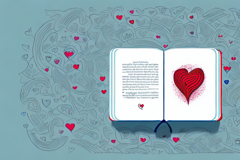 A book opening up with various symbols of emotions like hearts